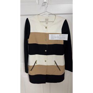 Chico’s Colorblock Jacket Size 1 Black Tan White Zip Pocket Jacket